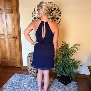 Navy Zara chiffon overlay dress